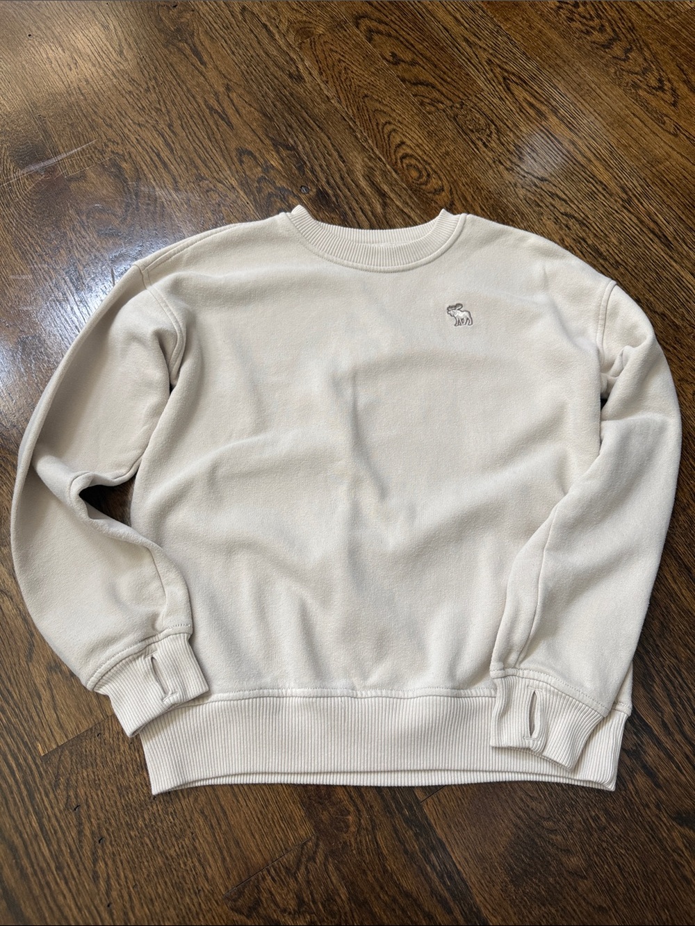 abercrombie kids Cream Crewneck Sweatshirt with Embroidered Logo